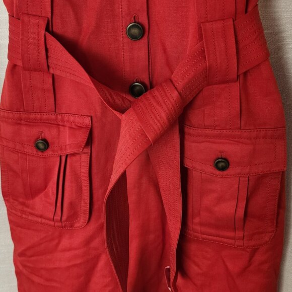 DIANE VON FURSTENBERG Safari Shirt Belted Utility Dress Silk Cotton Linen Pocket - Picture 7 of 9